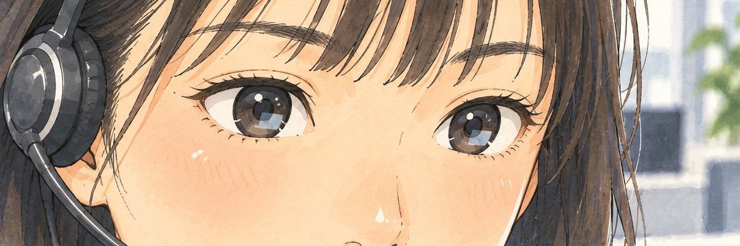 細い横の帯の寄り。画面の文字を追う若い女性の目。画面の光が眼に映る。