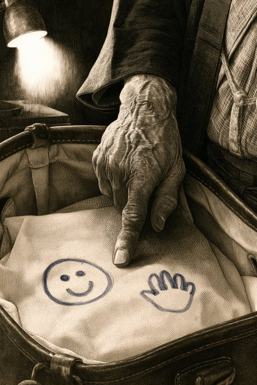 老人の太い指が、内張りの青い落書きのそばを、そっとなぞる。