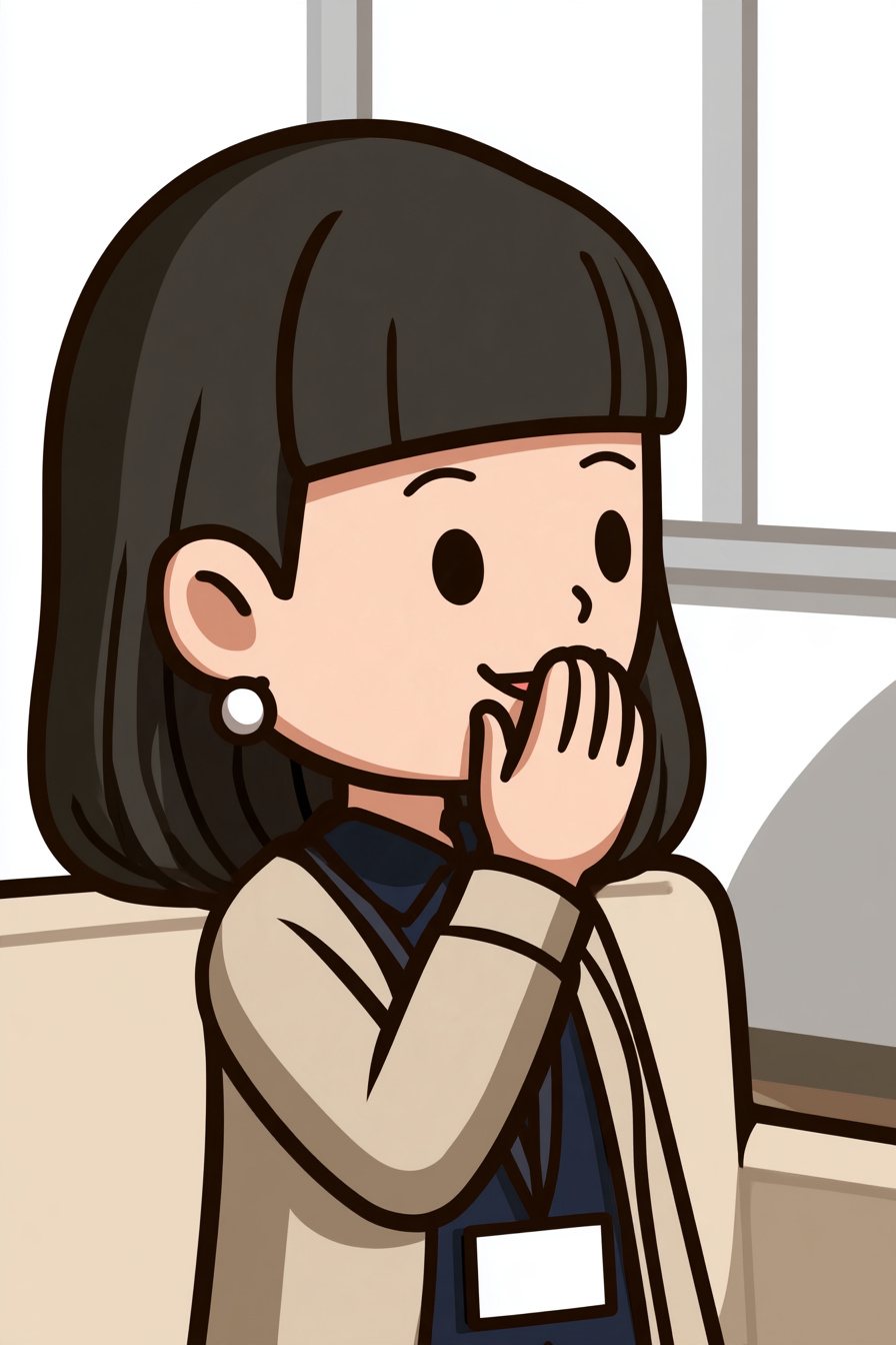 椎名の寄り。目を少し丸くした後、口元に手を当てて、ふっと笑う。