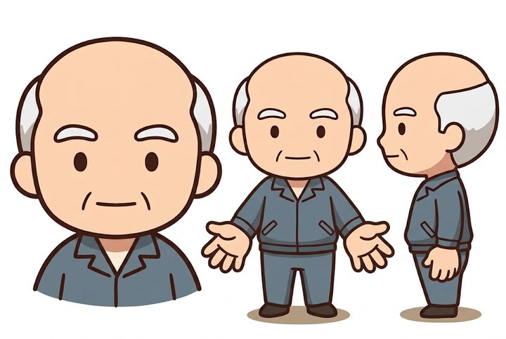 「今日から、AI 担当です。」の砂川 勲の設定画（全身と顔）