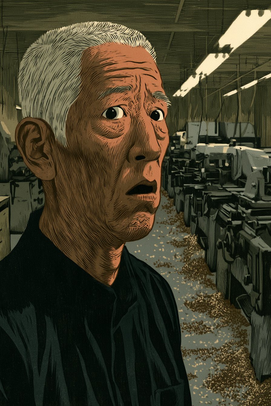 岩城の寄り。目を見開いたまま、言葉が出ない。