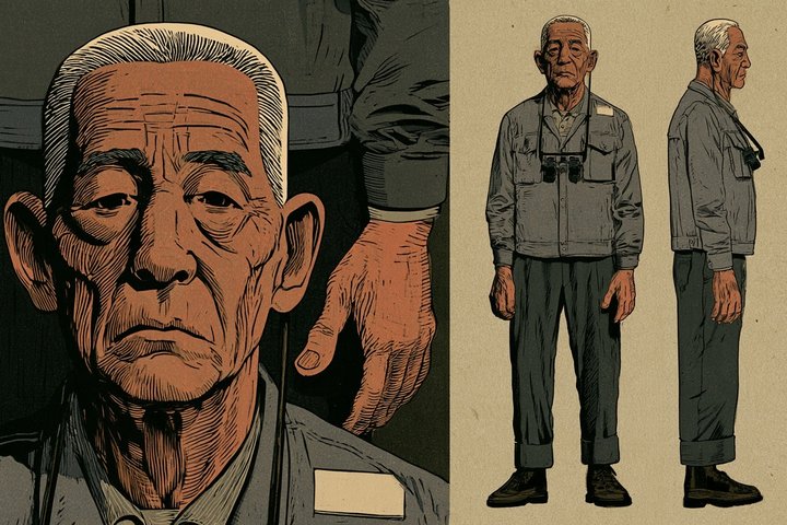 「この会社、いくらですか。」の深町 修造の設定画（全身と顔）