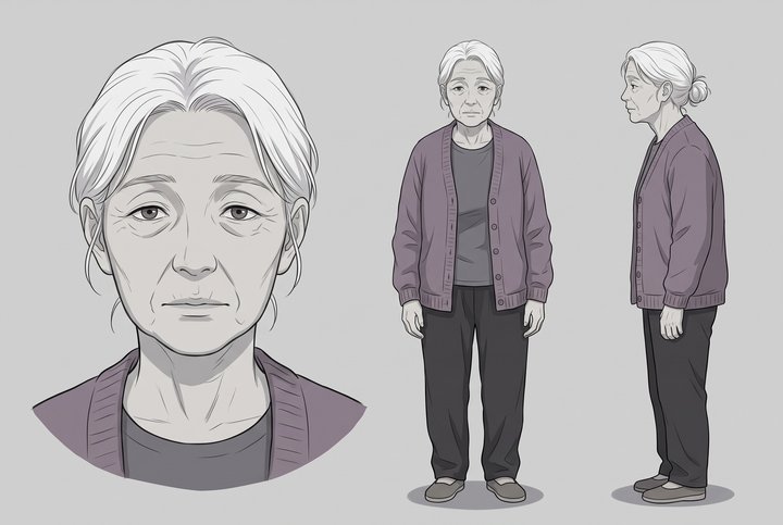 「その副業、犯罪です。」の家の女性の設定画（全身と顔）
