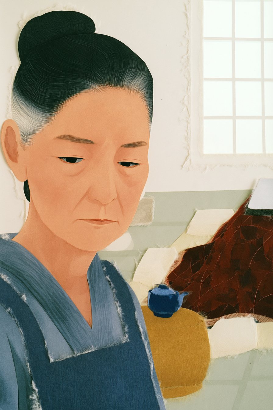 静かに顔を上げ、半目でこちらを見る母の寄り。目だけが鋭い。