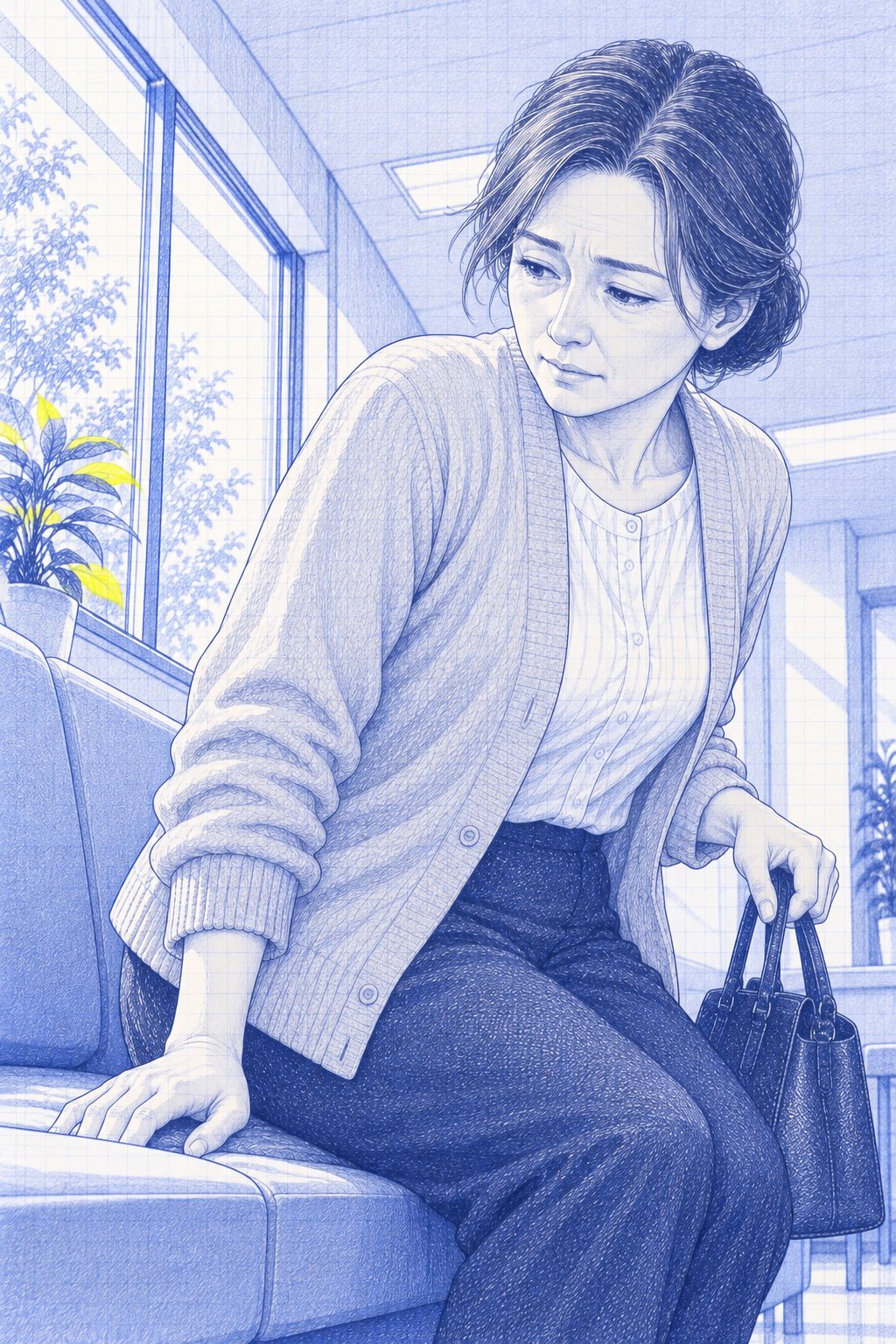 低い所から。隣の席の中年の女の人が、片手を座面について立ち上がりかけ、バッグを持ったまま、ふと七瀬の方へ目を向ける。