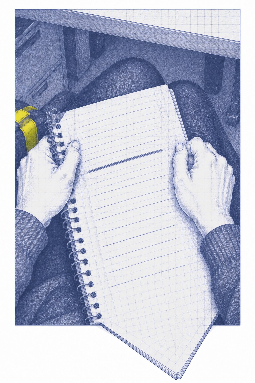 机の下で、七瀬の両手がひざの上のメモ帳を強く握っている。