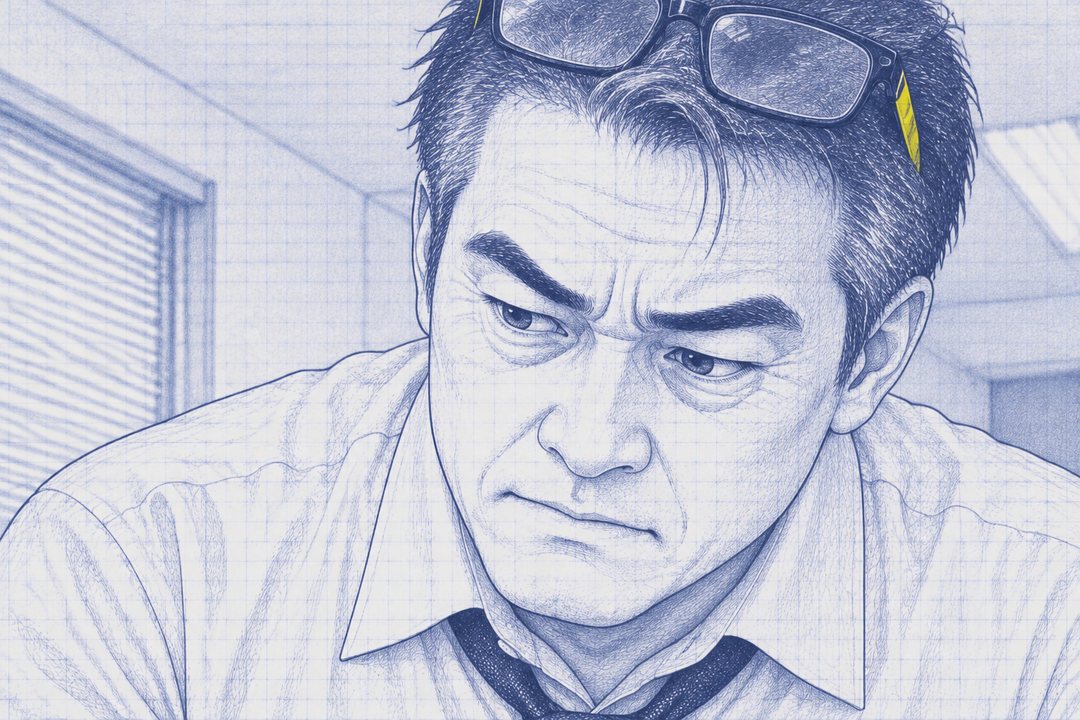 課長の顔の寄り。口を固く結んだまま、太い眉の下の目が、七瀬のメモ帳に落ちている。