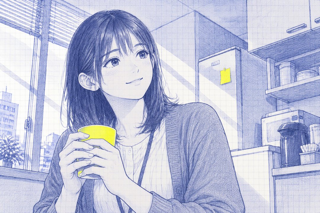 給湯室。七瀬の顔の寄り。紙コップを両手で持って顔を上げ、目に少し光が戻る。