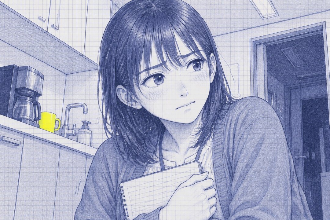 七瀬の顔の寄り。沖の言葉を聞いて、メモ帳を胸に抱えたまま唇をかむ。