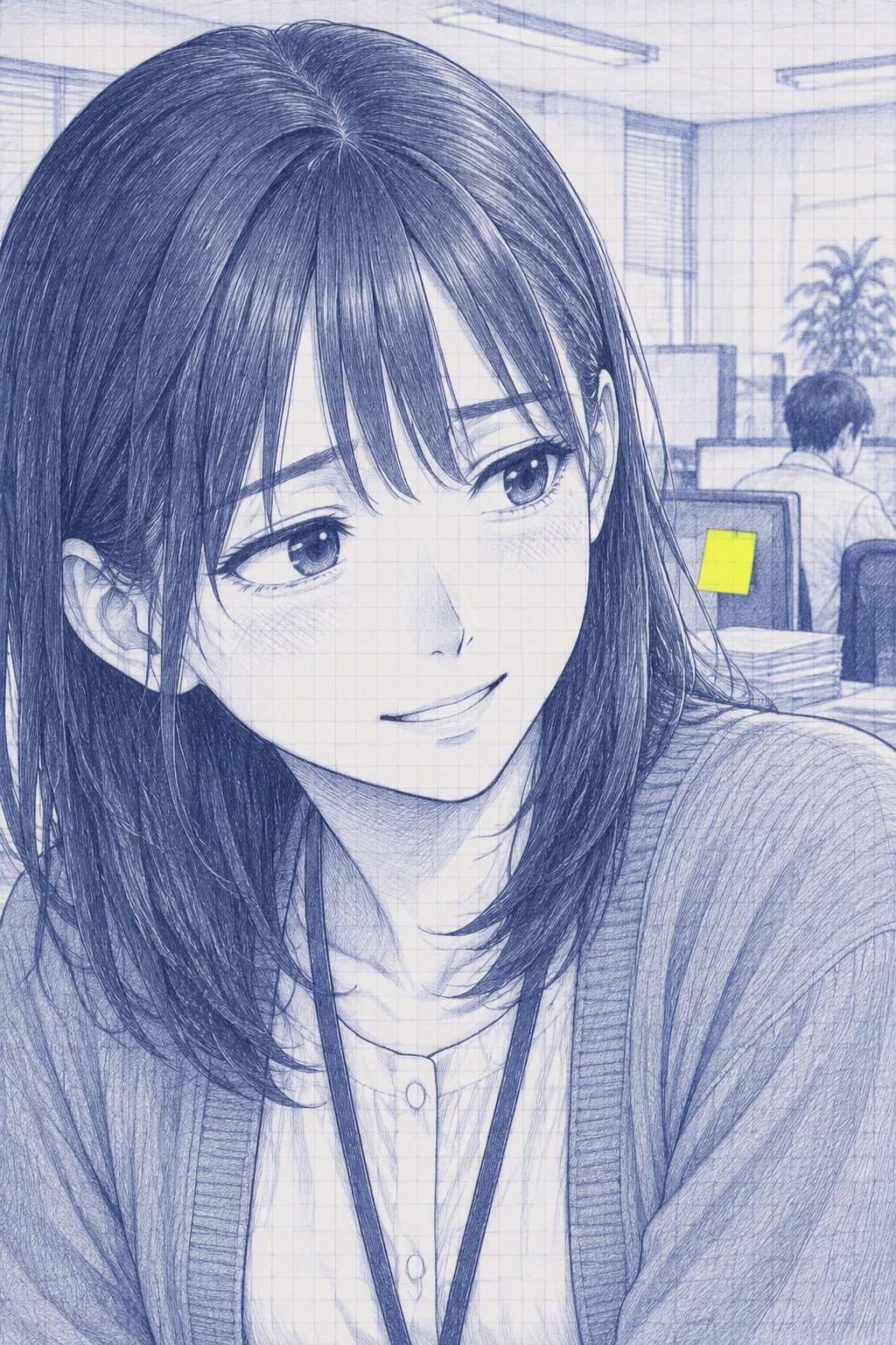 七瀬の顔の寄り。少し照れて笑う。