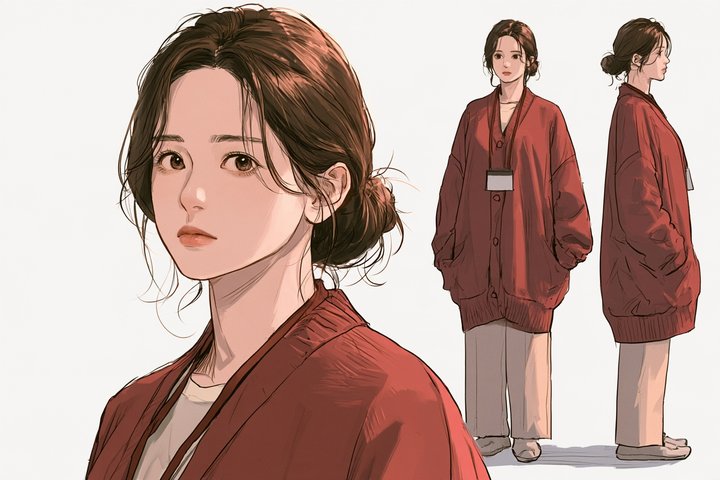 「浮気した夫の財産、全部もらえますか?」の牧野 美帆の設定画(全身と顔)