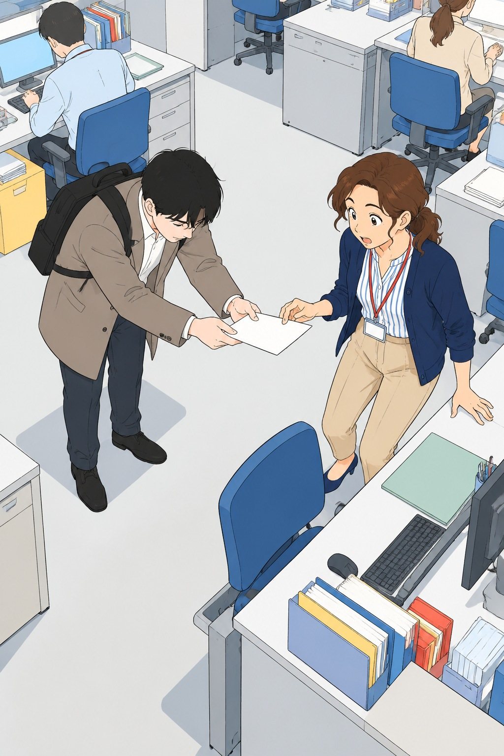 振り向いた有坂に、透が両手でメモを差し出す。頭を下げた姿勢。有坂は驚いて目を丸くし、手を伸ばす。