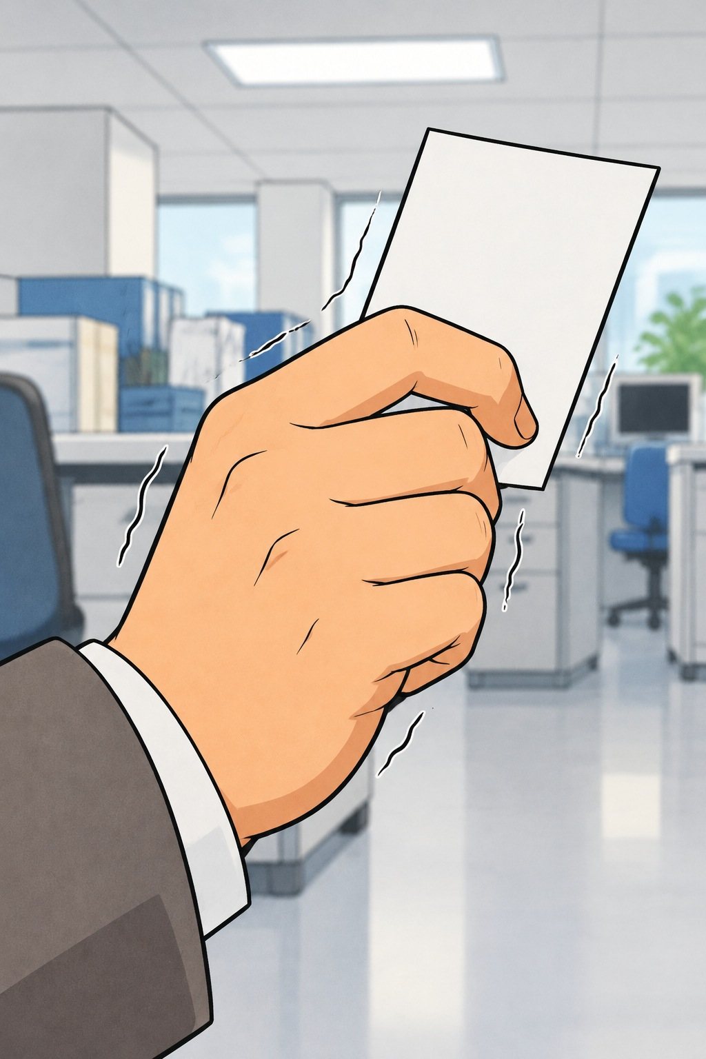 メモを持つ透の手の寄り。指が震えている。