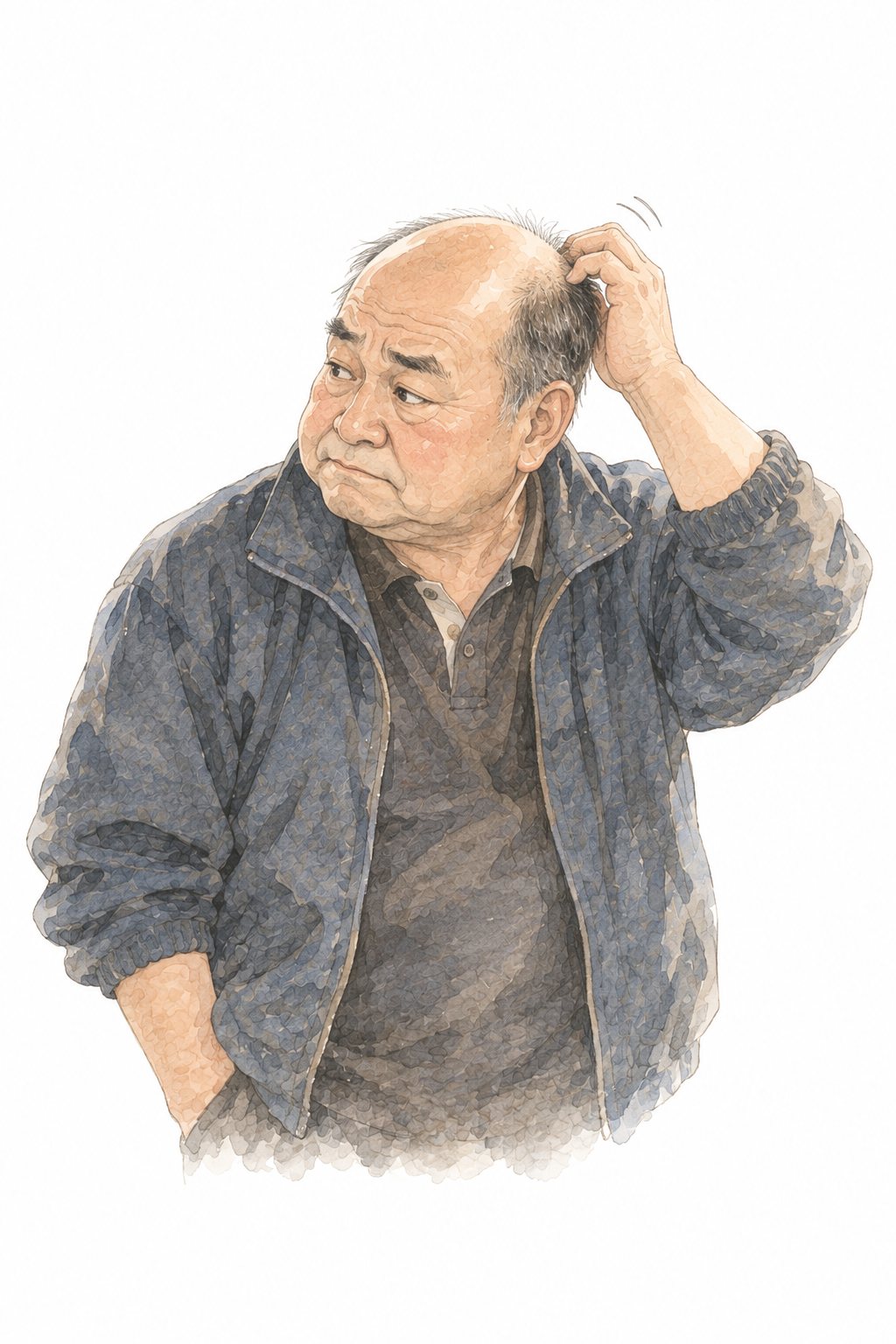 はげ頭をかき、しぶしぶうなずく叔父。