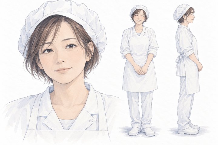 「家族が寝たら、電話します。」の宇野 まりえの設定画（全身と顔）