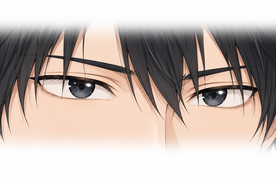 律の目の大写し。何かに気づいた光。
