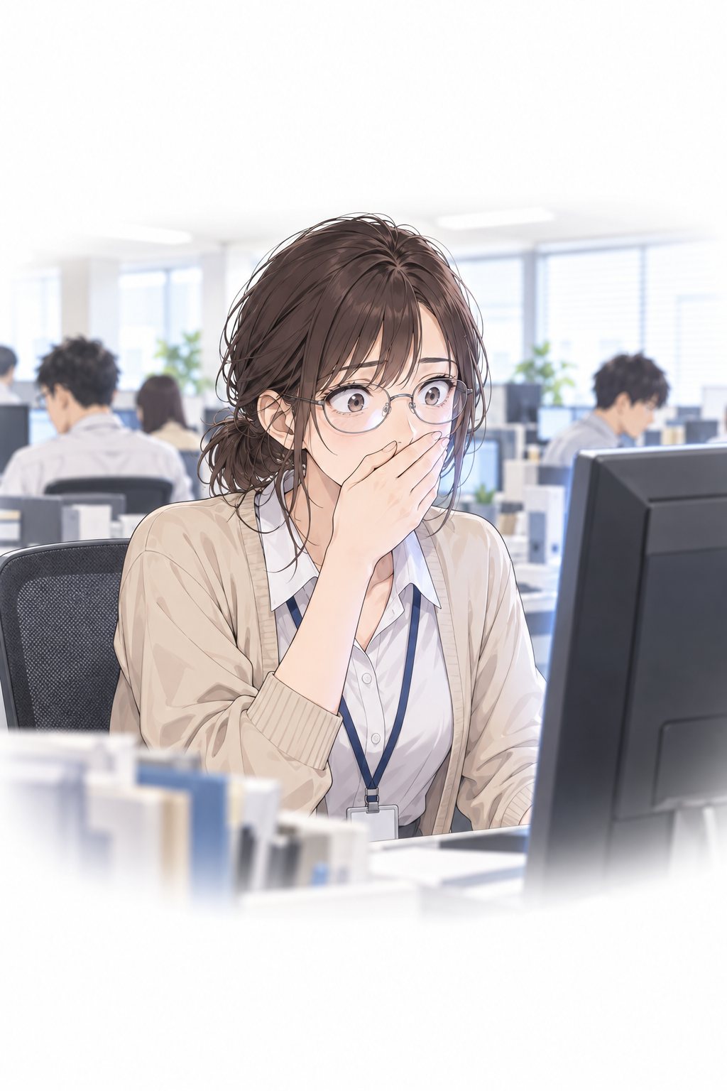 画面の前で口に手を当てて固まる宇佐美。