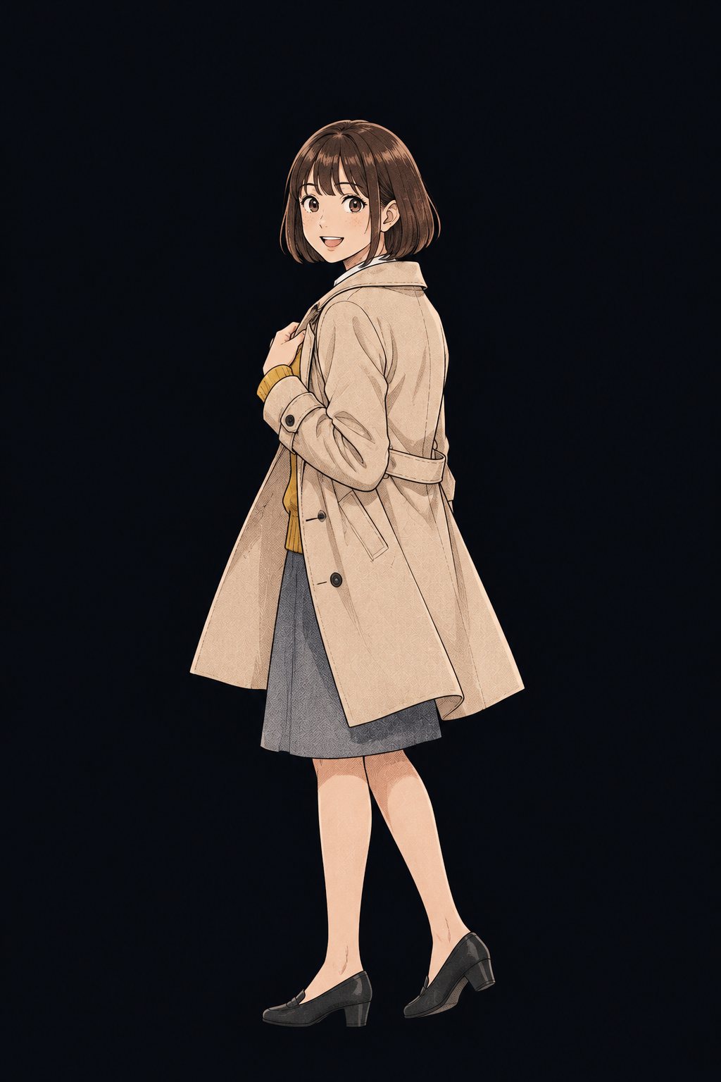 夜の人事部。帰り支度の柚木が、コートを羽織りながら、思い出したように振り返る。