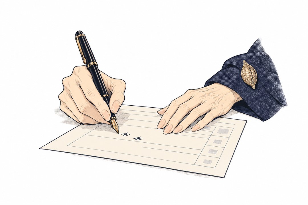 雛森の細い手が、紙の評価票の上に、小さく二文字を書き込んでいる（文字は読めない）。