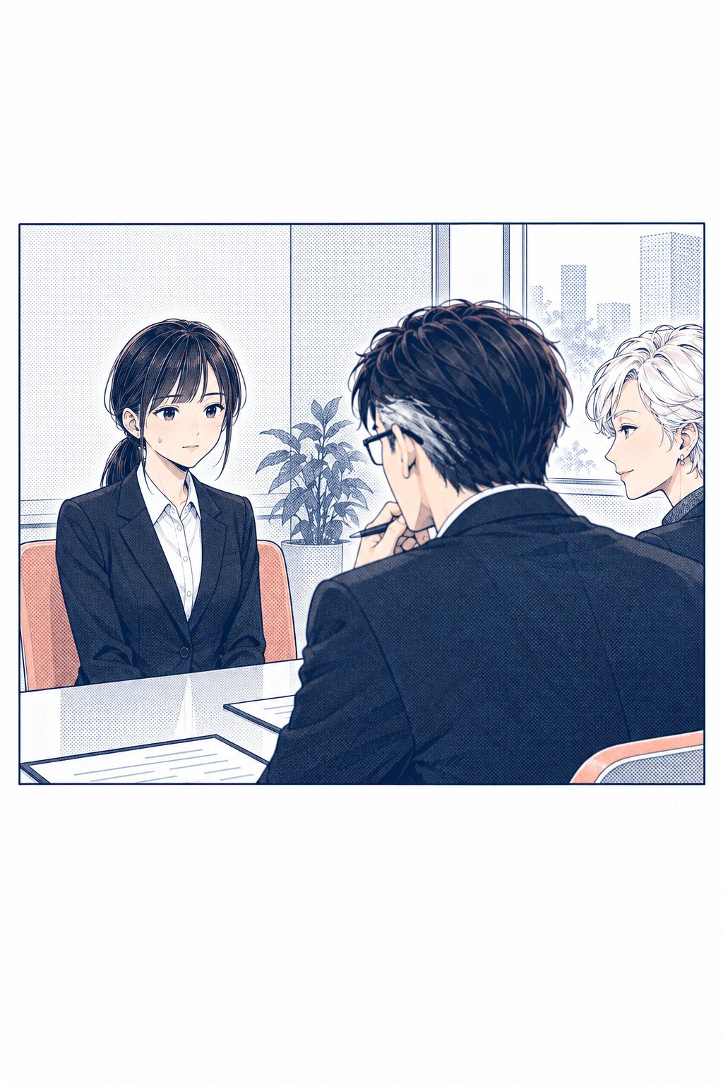 一瞬、言葉に詰まる女子学生（中身は九条）。目がわずかに泳ぐ。