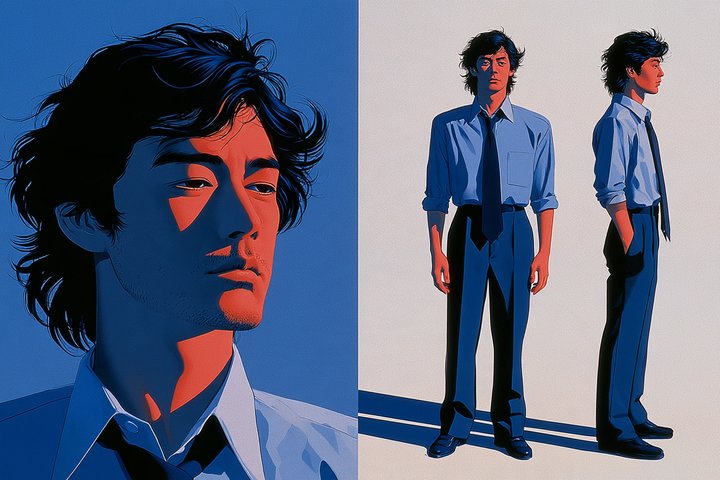 「その求人、紹介できません」の梶 恒一の設定画（全身と顔）