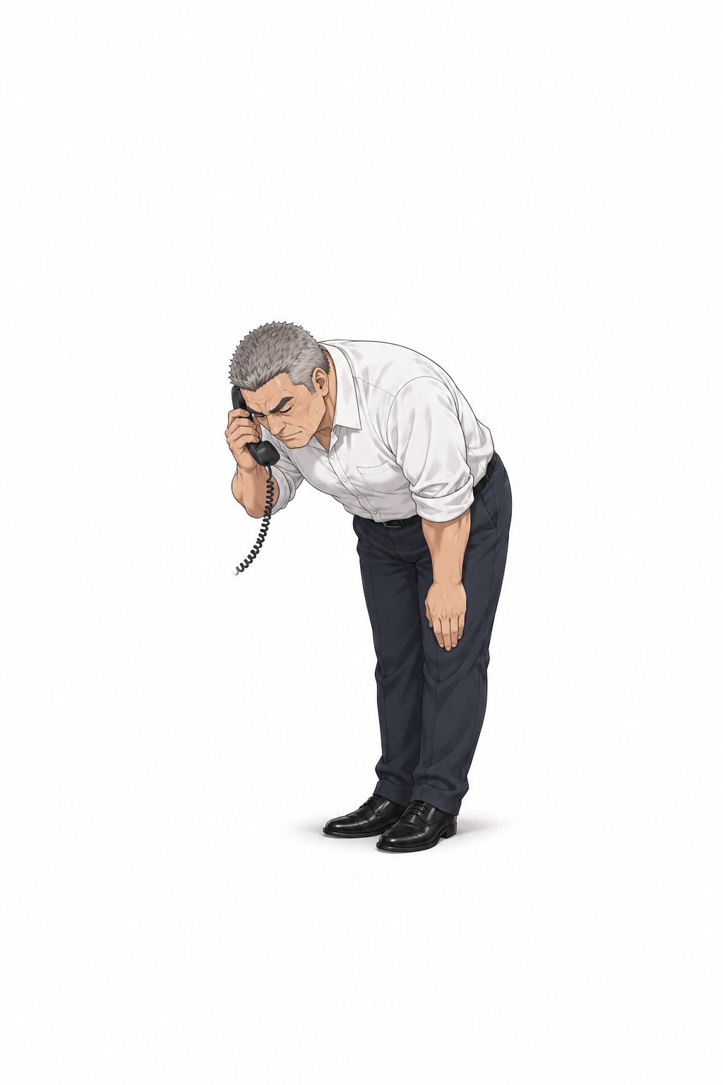 電話を耳に当てて深く頭を下げる鬼塚部長。