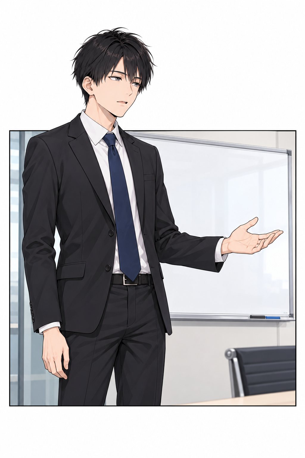 まっすぐ黒川を見て話す律。枠から頭がはみ出す。