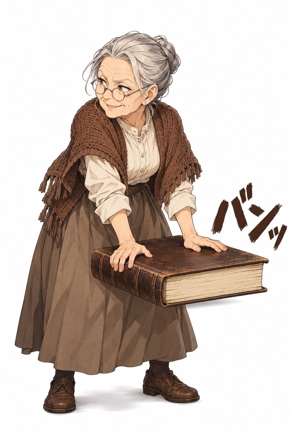 ギルドの記録係の老女が、分厚い帳をもう一冊、机に置く。「バンッ」の描き文字。