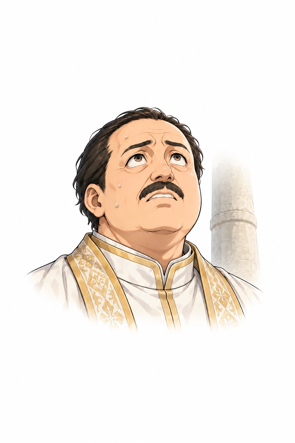 静まり返った神殿。困った顔の鑑定官。