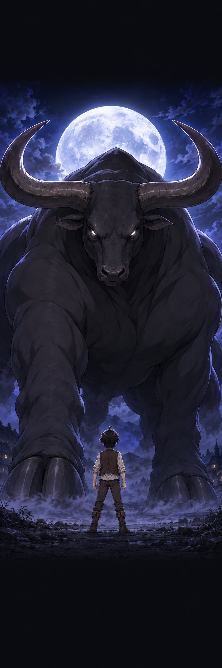 巨大な魔獣の正面に、小さなミナトが一人で立つ。