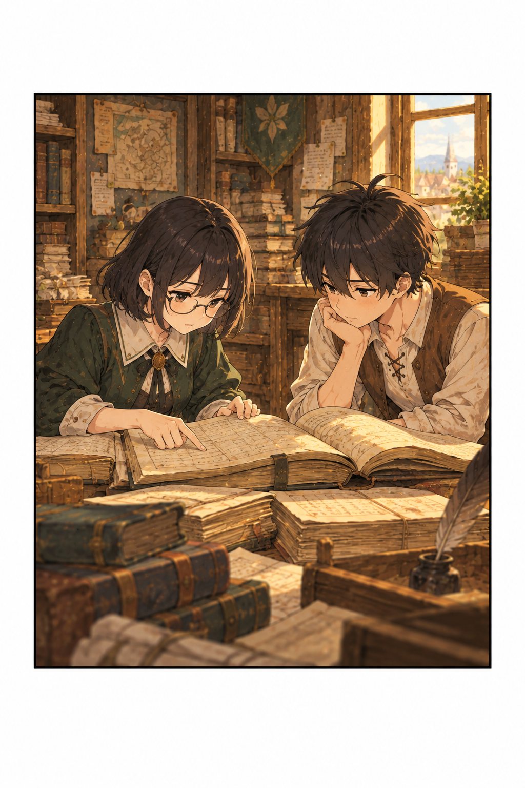 ギルドの奥の部屋。セラが分厚い帳面を何冊も開き、指で行をたどる。向かいにミナト。