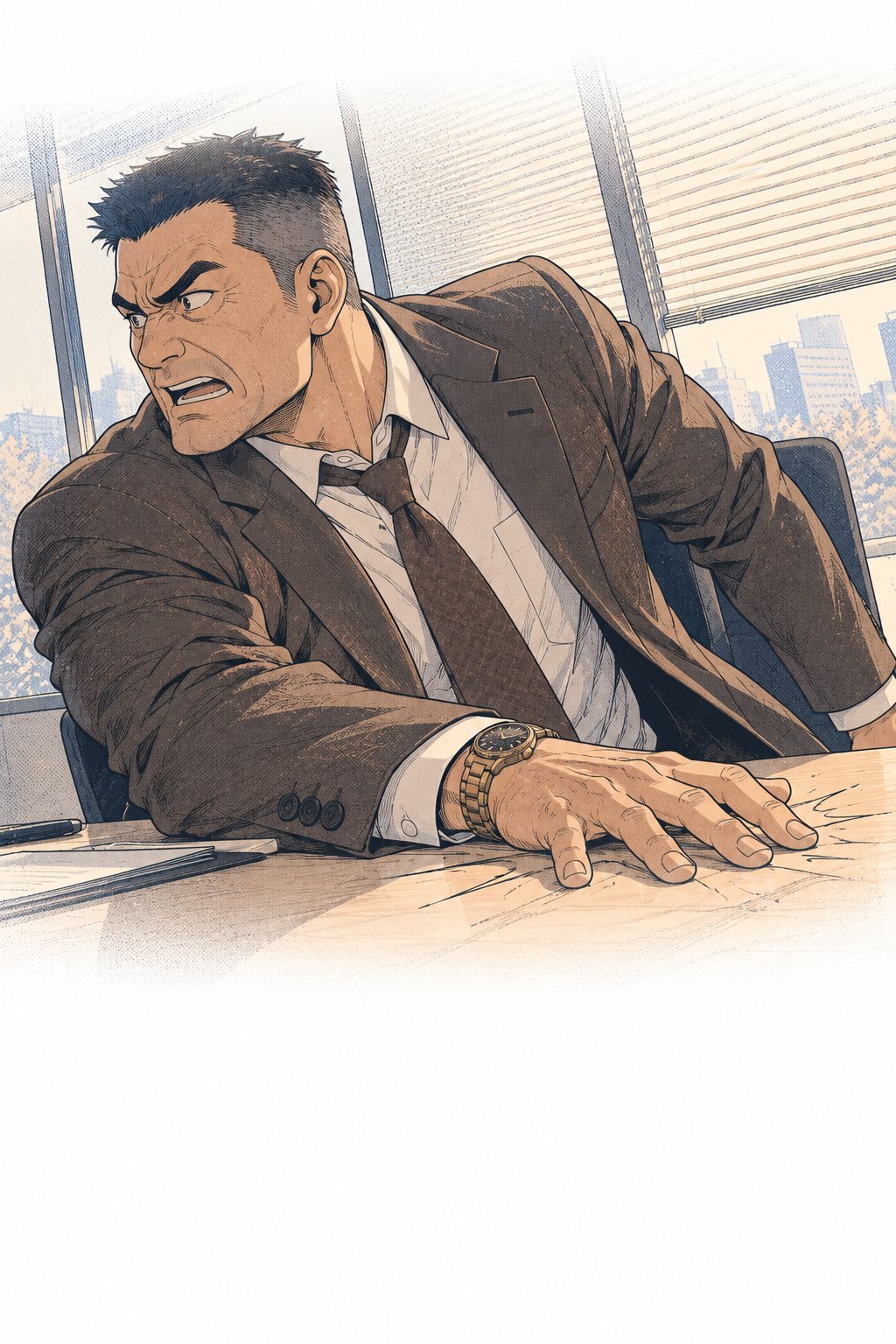 岩城が椅子ごと振り向き、眉をつり上げて、眼鏡の男をにらみつける。