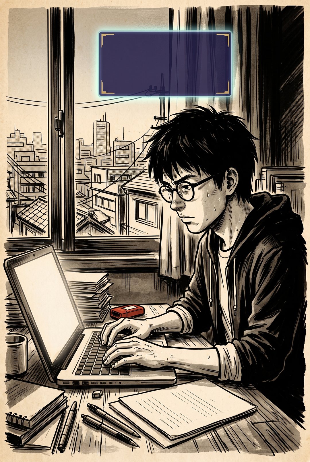 頼みの文を打つ僕。