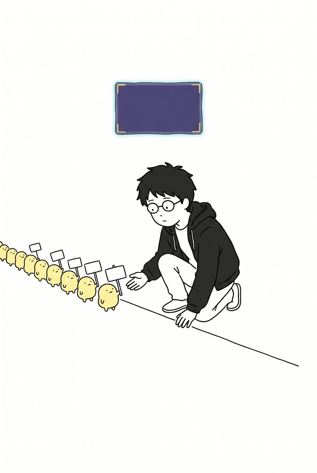 線の前に並ぶ丸い生き物たちに、僕が一匹ずつ問いかける。