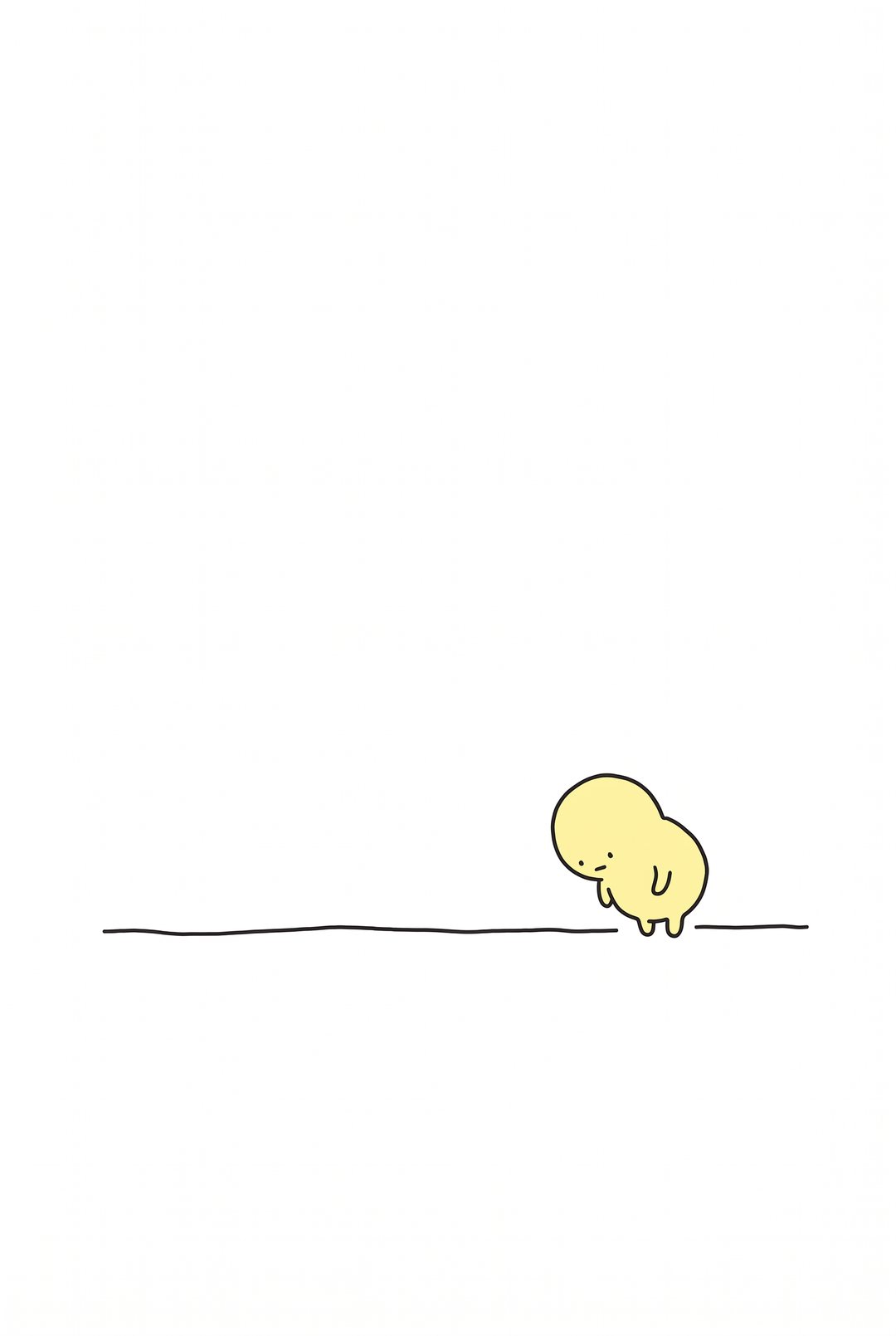 一匹だけ残った、まじめな顔の生き物が、線の前で深く頭を下げている。