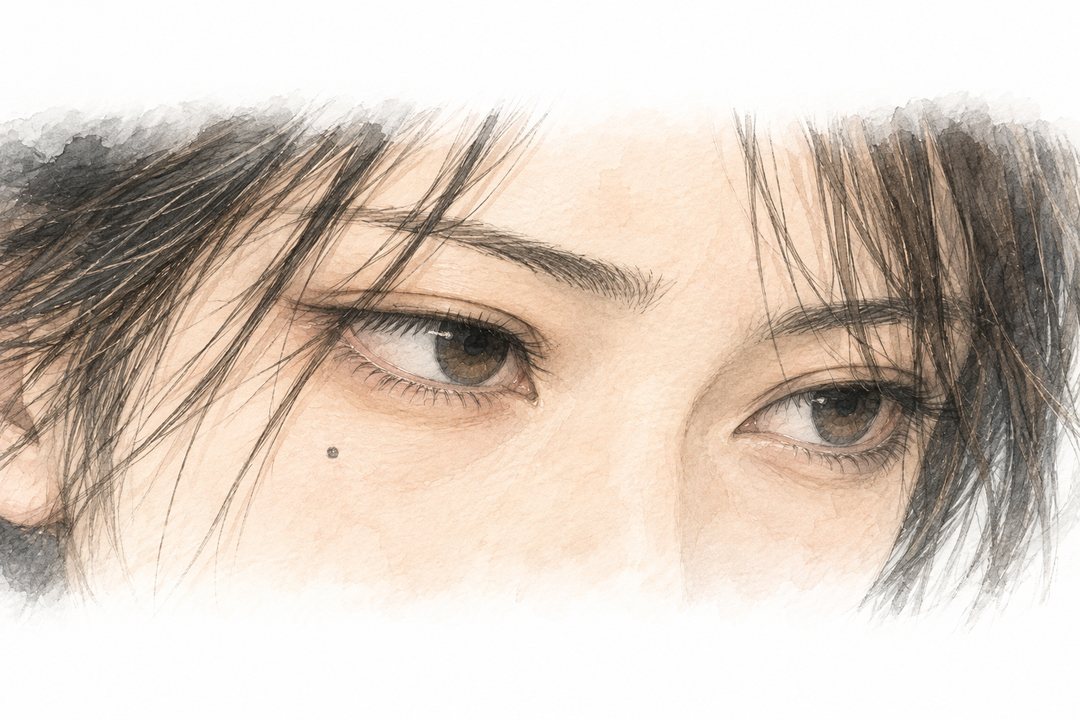 書類を見て、仕事の時の目つきに変わる小春の目の寄り。