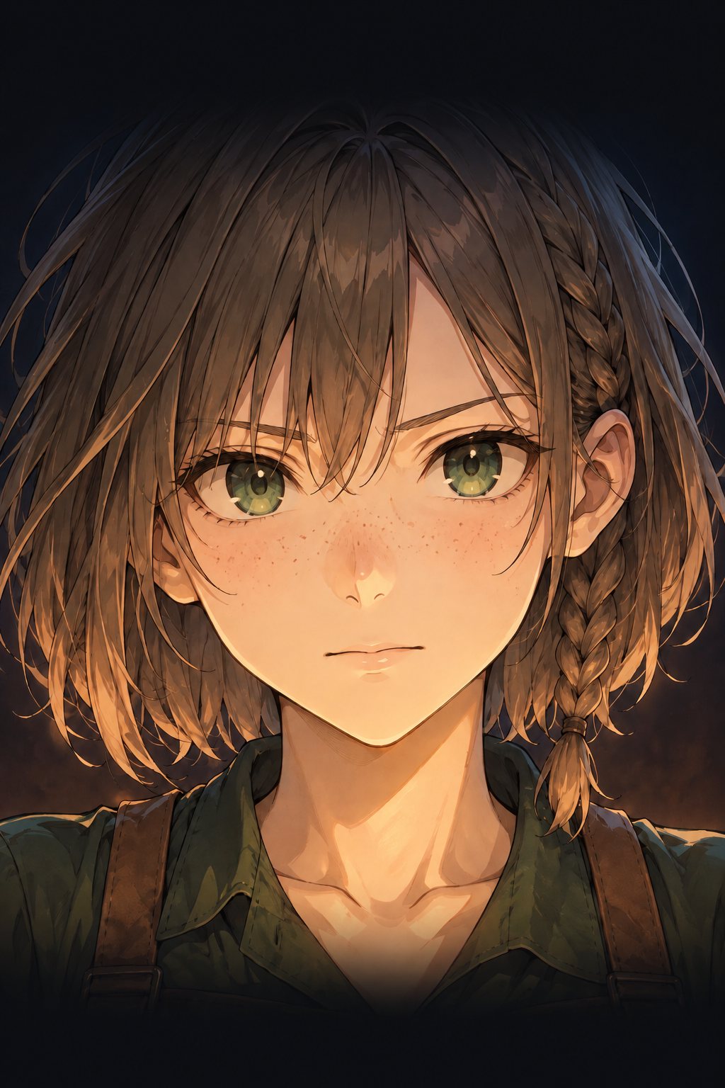ろうそくの光に照らされ、口元を引き締めて前を見るチカ。