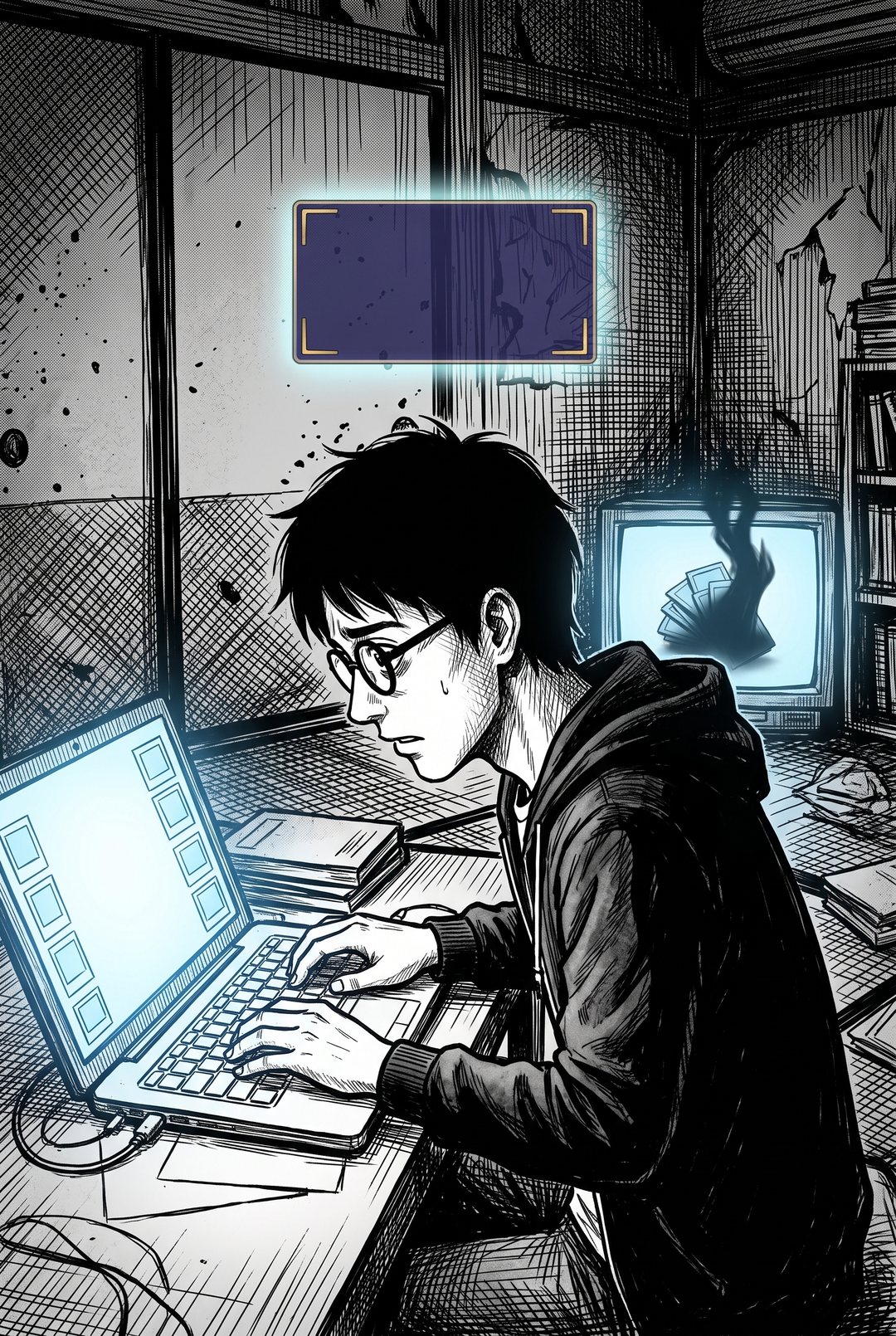 僕がまたページを消す作業に戻る。背後の別の窓の中で、何かが黒い影のようにうごめく。