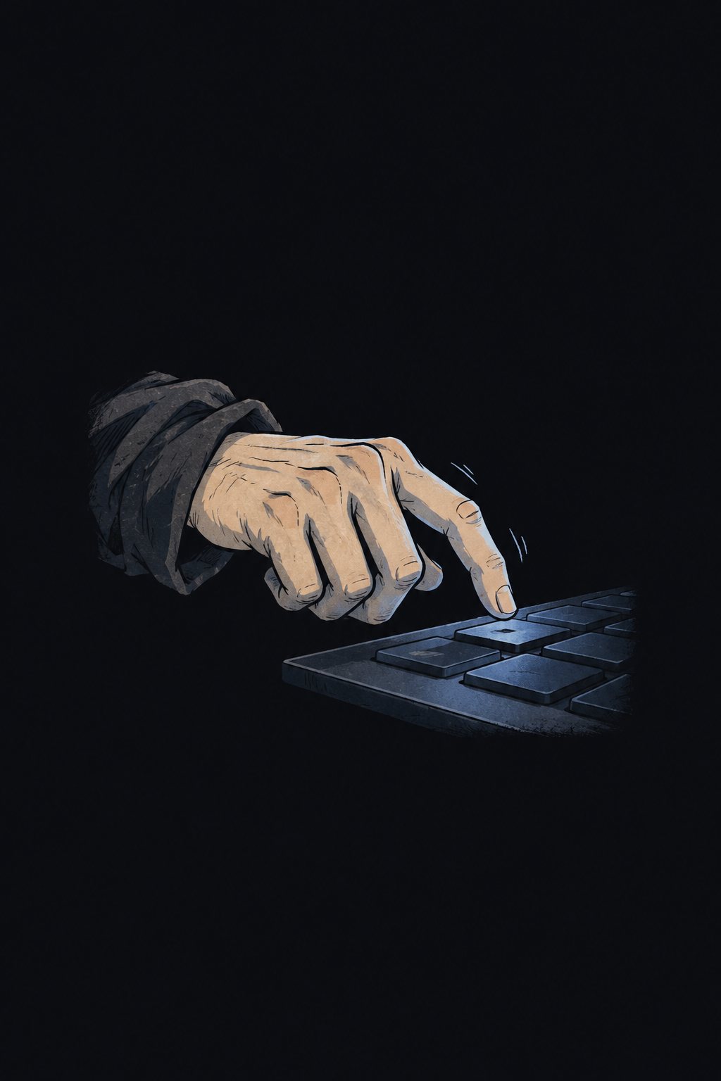 キーボードの送信のキーの上で、震えて止まった人差し指。