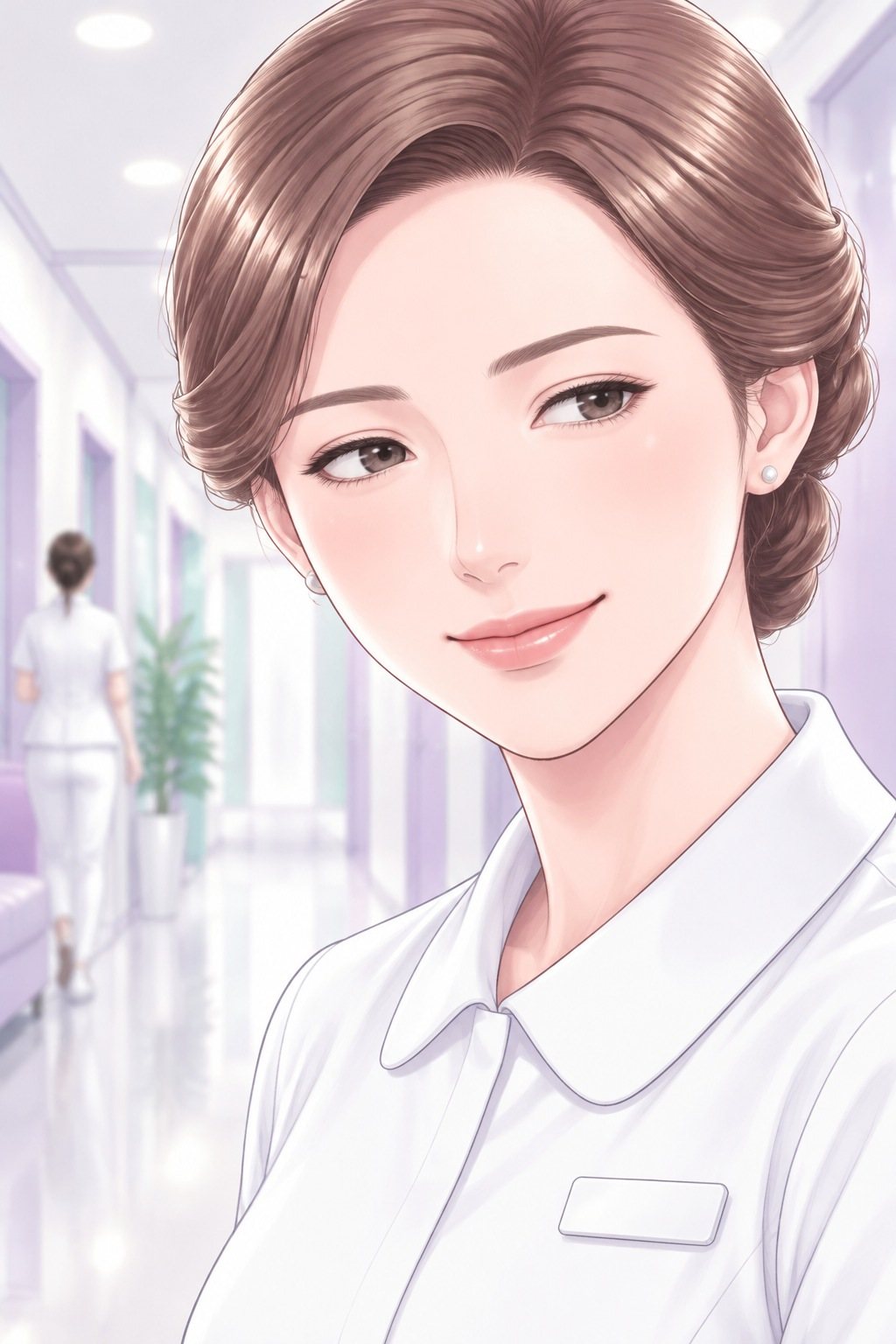 相談の係の顔の寄り。目を細めて、何かを隠すように静かに笑う。