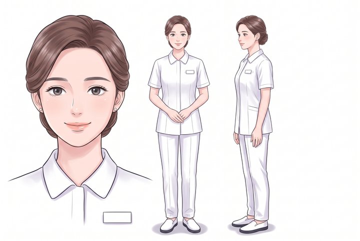 「カウンセリングは、無料です」のカウンセラーの設定画（全身と顔）