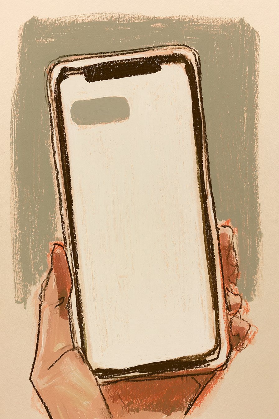 スマホのメッセージの画面の寄り（字は読めない吹き出しの形だけ）。父からの短いメッセージが1つ届いている。