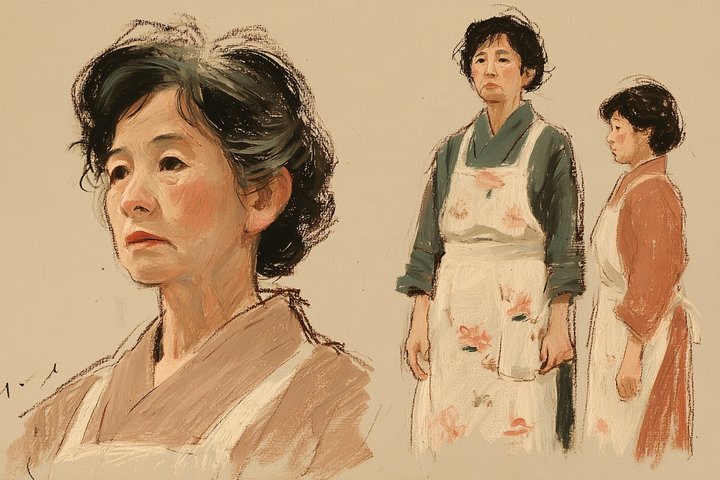 「再検査、行ってないでしょ」の野上 和子の設定画(全身と顔)