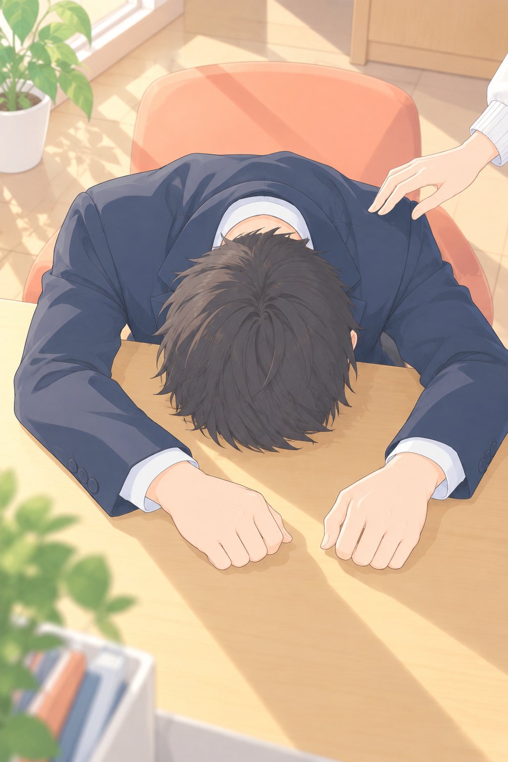 机に額をつけて、ぺしゃんこにつぶれる新を上から見下ろす。しずくの手が、新の肩の上でためらう。