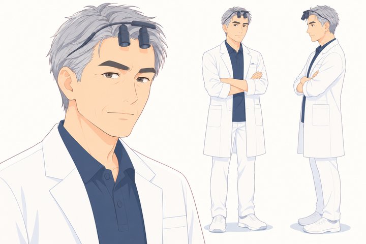 「笑うと、見える」の久住 修の設定画（全身と顔）