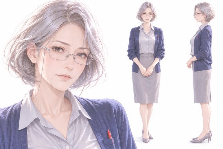 「その言葉、言えません」の乙部 澄香の設定画（全身と顔）