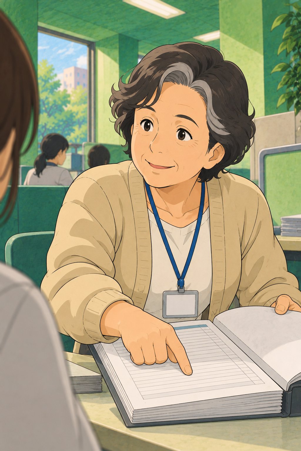 相良を少し下から。開いたファイルの一覧の1行を人差し指で指し、菜摘にほほえむ。