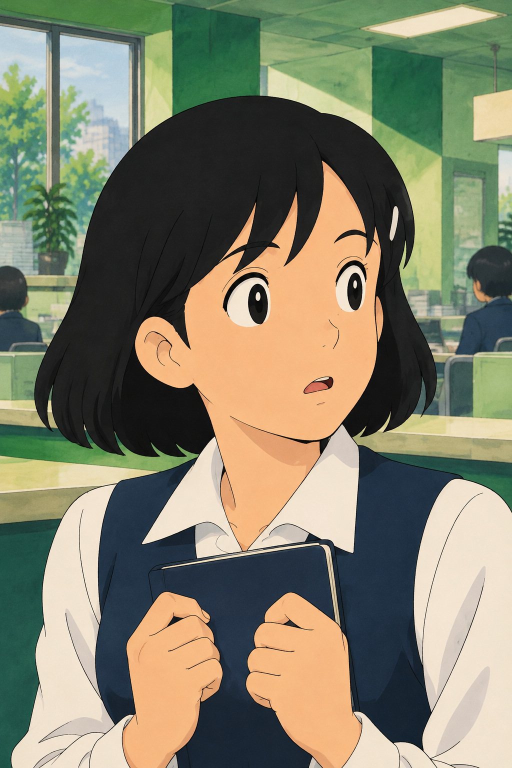 茅野の顔の寄り。口が小さく開いたまま、何も言えない。手元の手帳を握る指に力が入る。