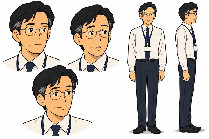 「その申請、ここで合ってます」の宮内 達也の設定画（全身と顔）