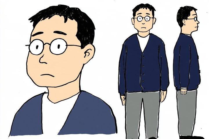 「理事長は、くじで決まった」の真壁 浩二の設定画（全身と顔）